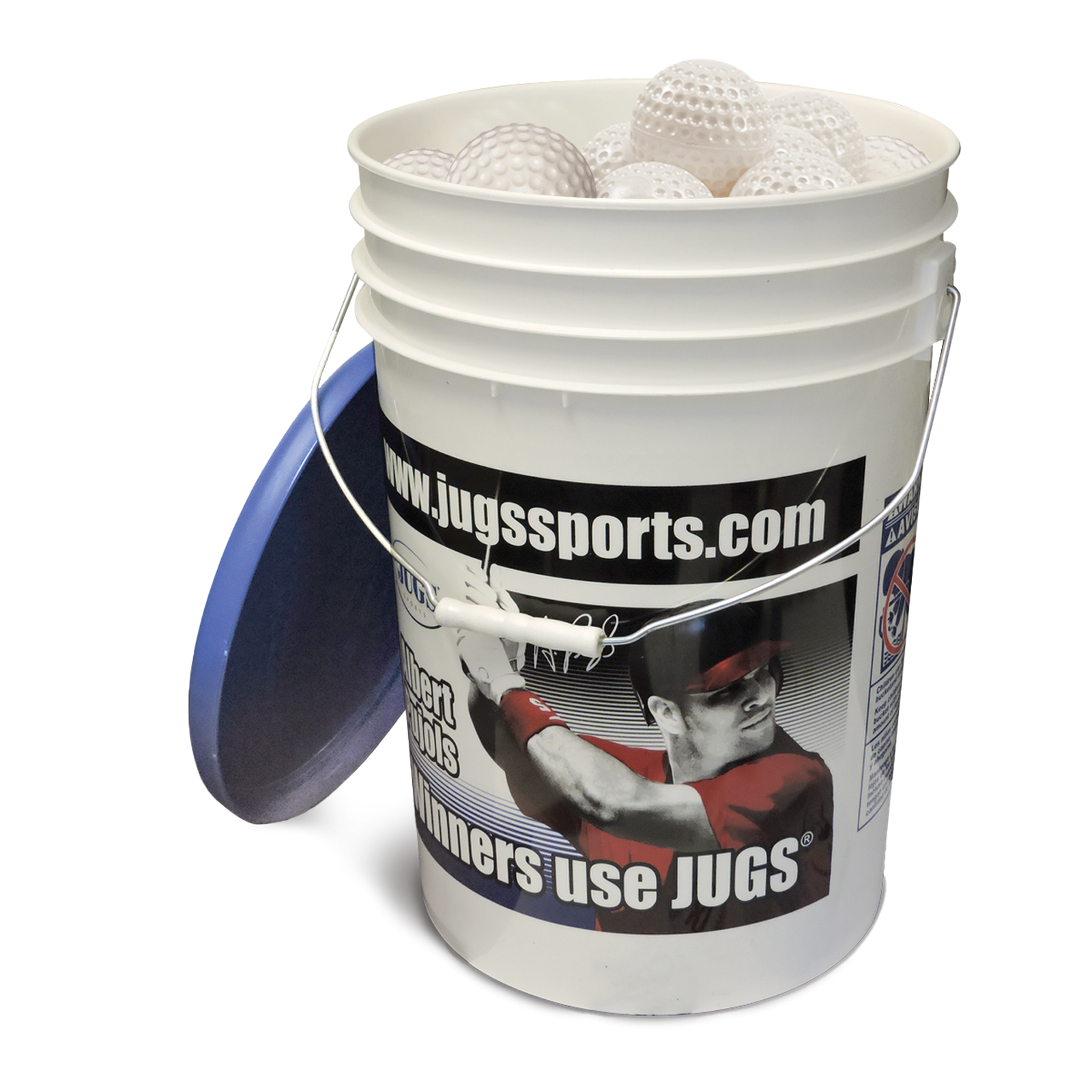 Balde con Pelotas de Baseball JUGS Sting-Free Blancas Dimpled