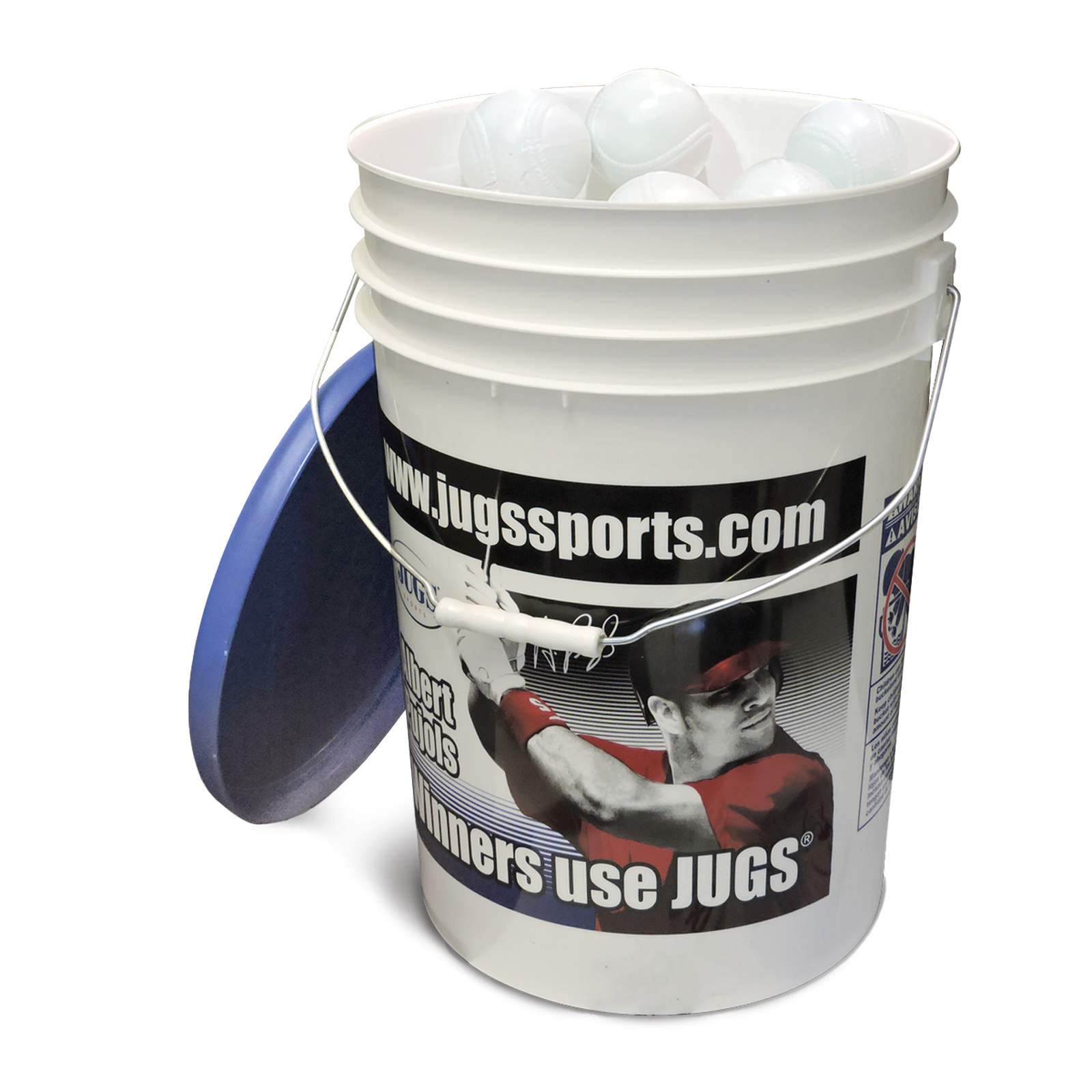 Balde con Pelotas de Baseball JUGS Sting-Free con Costuras Blancas